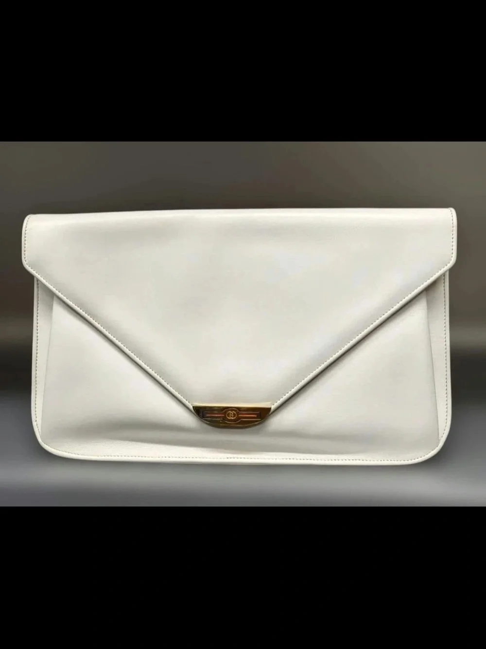 Gucci White Envelope Leather Clutch with Gold-Tone Hardware